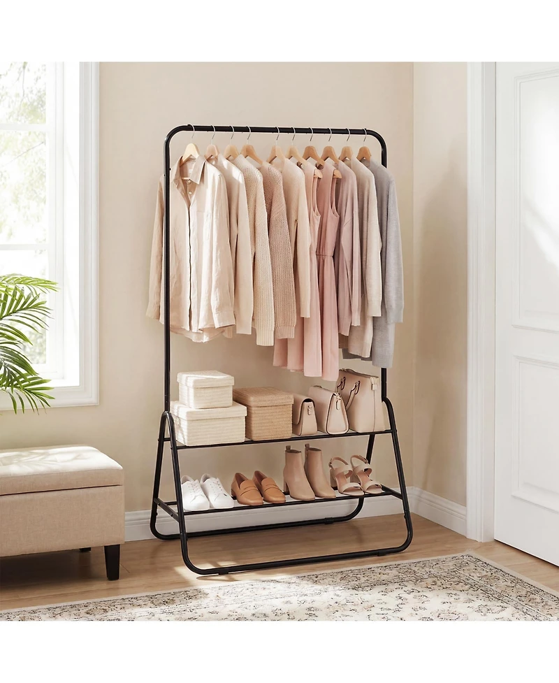 Costway Heavy Duty Clothes Rack Metal Garment with Hanging Rod and Storage Shelves