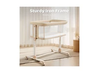 Kinder King Baby Bassinet Bedside Sleeper with Wheels, Adjustable Height and Mesh Sides