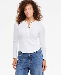 On 34th Women's Long Sleeve Ribbed Henley Top, Macy's Exclusive