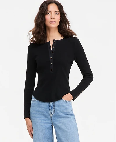 On 34th Women's Long Sleeve Ribbed Henley Top, Macy's Exclusive