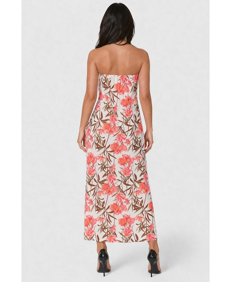 Bebe Women's Printed Satin Strapless Maxi Dress