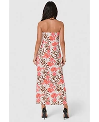 Bebe Women's Printed Satin Strapless Maxi Dress
