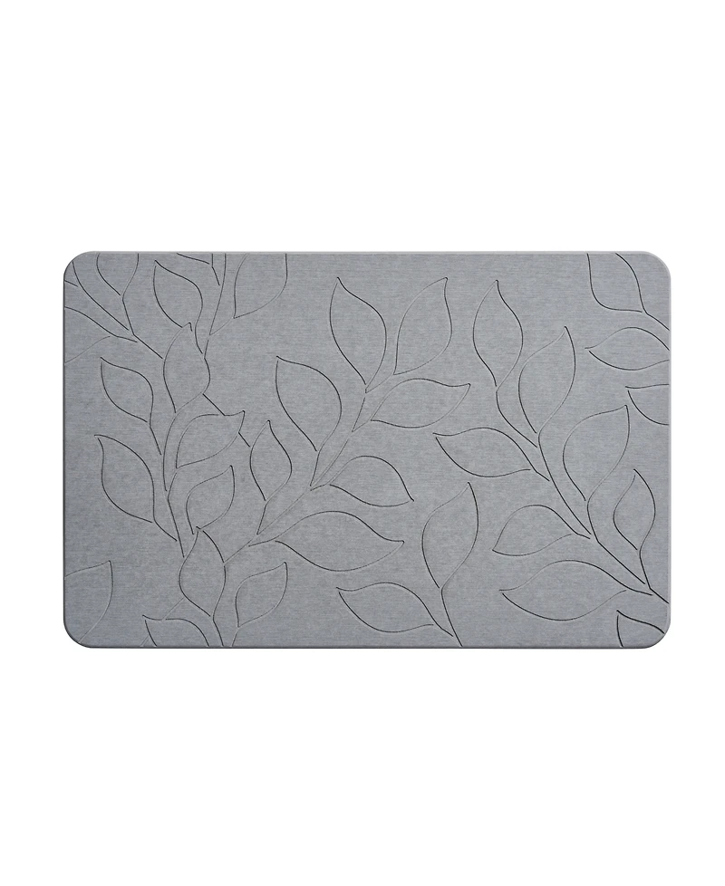 Vcny Home Carved Leaves Diatomite Stone Bath Mat, 16" x 24"