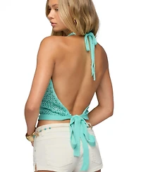 Edikted Women's Sequin Crochet Backless Halter Top
