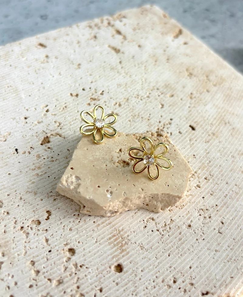 Adornia Gold Cubic Zirconia Flower Outline Stud Earrings