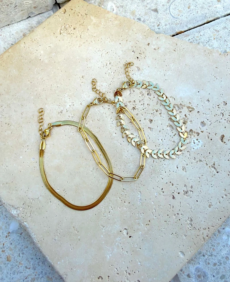 Adornia Tarnish Resistant Gold Set of Three Adjustable Chain Anklets