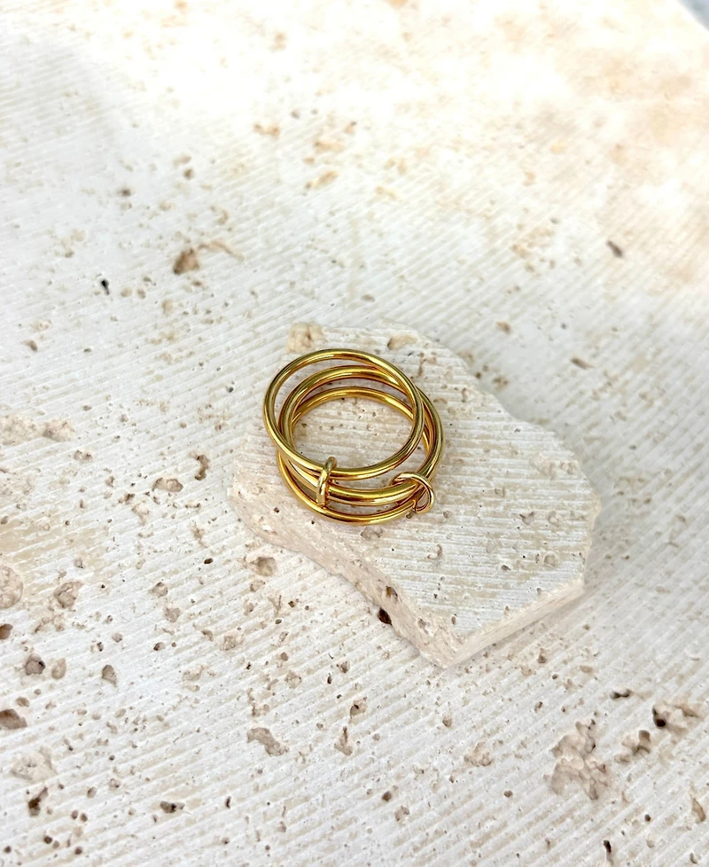 Adornia Tarnish Resistant Gold Three Band Connected Ring Set