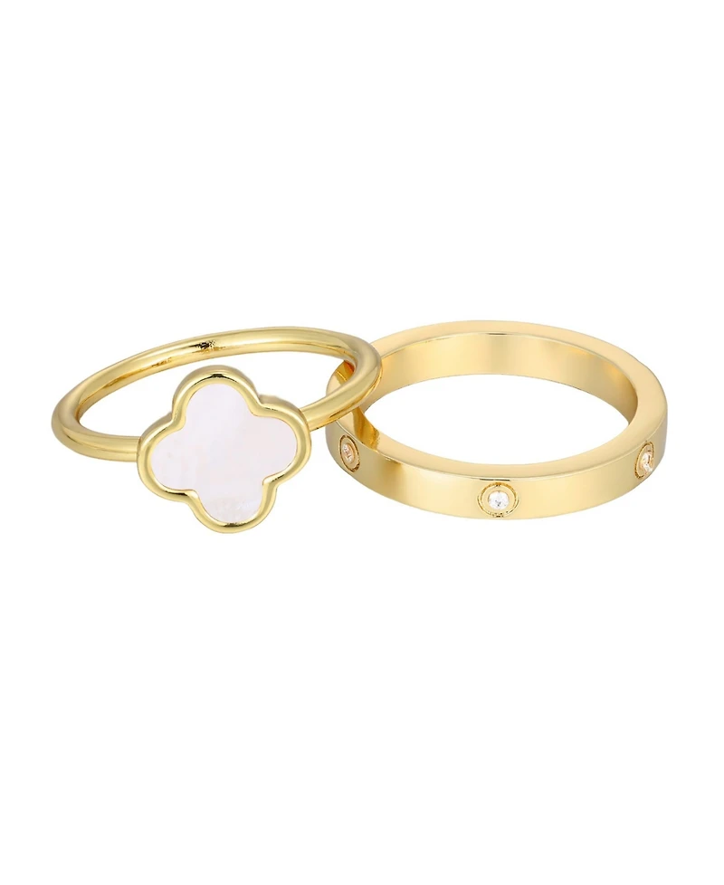 Adornia Gold Imitation Pearl Clover and Eternity Band Ring Set