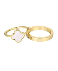 Adornia Gold Imitation Pearl Clover and Eternity Band Ring Set