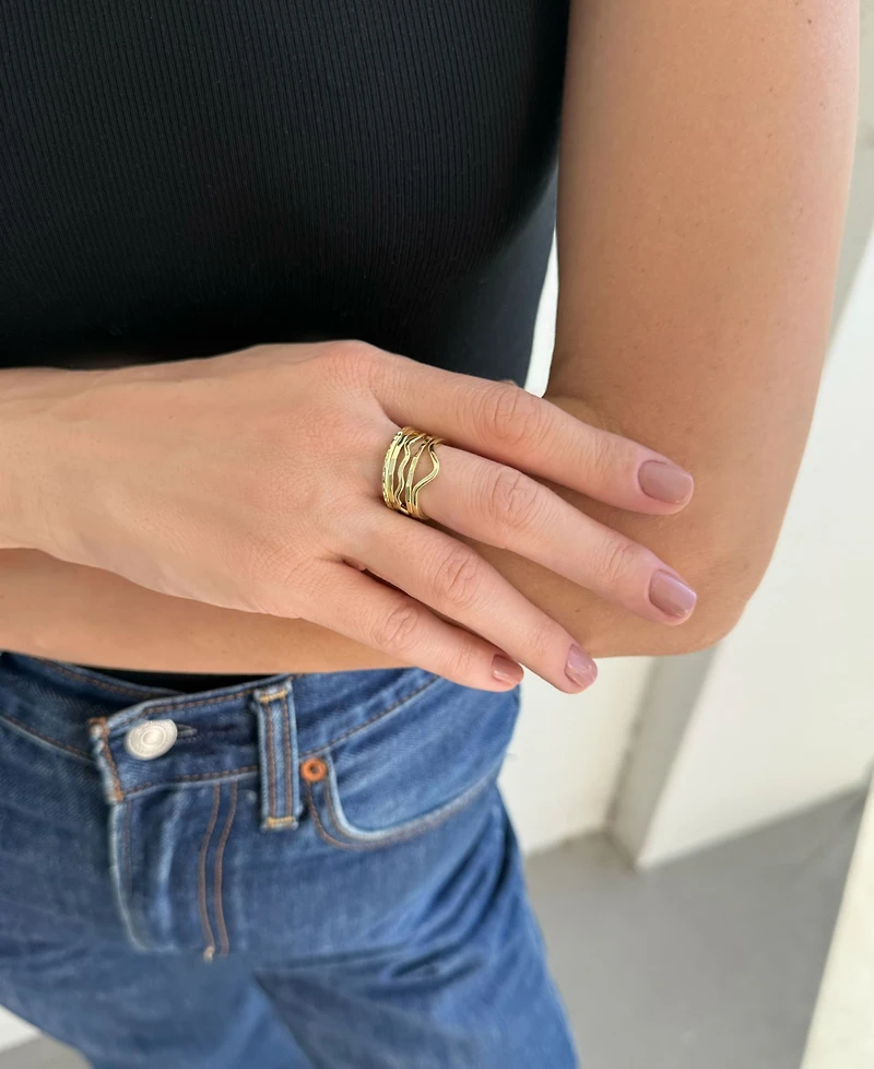 Adornia Gold Wavy 6-Piece Band Ring Set