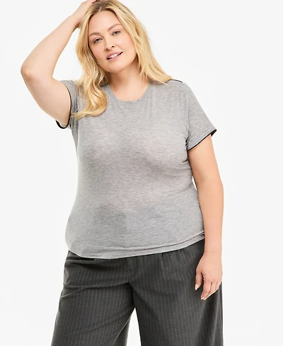 On 34th Plus Piped Tissue Jersey Layering Crewneck T-Shirt, Macy's Exclusive