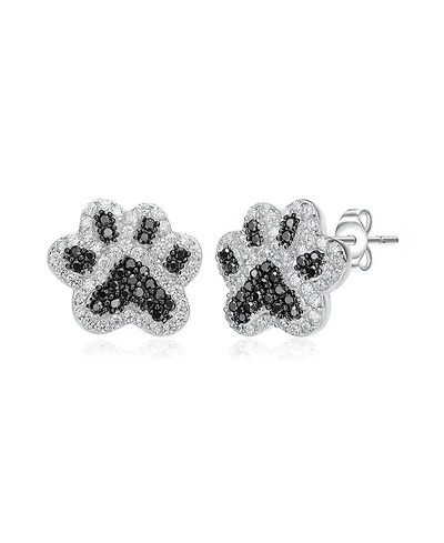 Genevive Dainty White Gold Plated Cz Paws" Stud Earrings