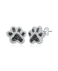 Genevive Dainty White Gold Plated Cz Paws" Stud Earrings