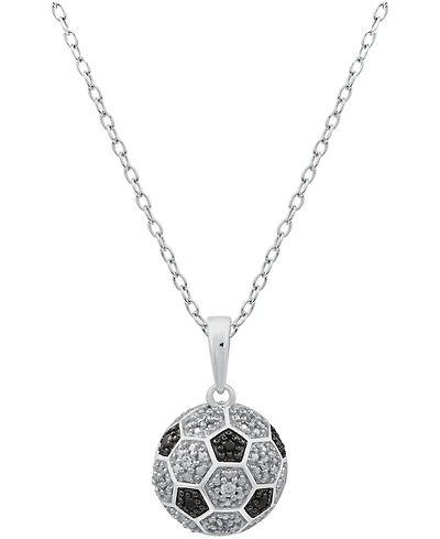 Macy's Black Diamond (0.03 ct. t.w.) & White Diamond (0.07 ct. t.w.) Soccer Ball Pendant Necklace in Sterling Silver