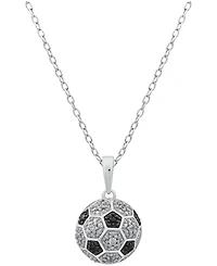 Macy's Black Diamond (0.03 ct. t.w.) & White Diamond (0.07 ct. t.w.) Soccer Ball Pendant Necklace in Sterling Silver