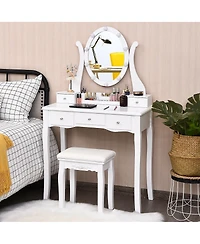 Volenca Lighted Vanity Set with 10 Led Bulbs, 5 Drawers, Cushioned Stool