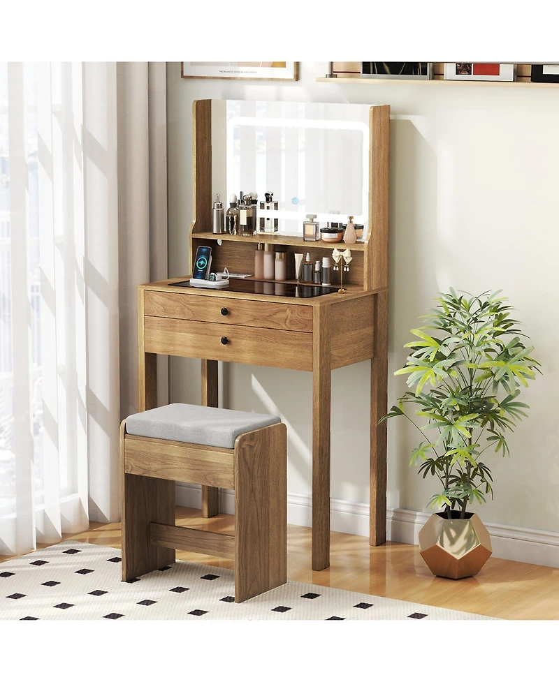 Volenca Small Vanity Desk with Lighted Mirror, Drawers, and Stool, 52-in Tall