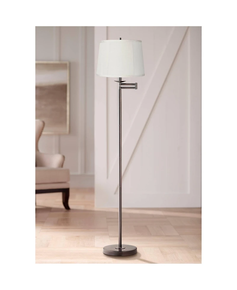 360 Lighting Modern Swing Arm Floor Lamp 60.5" Tall Top Bottom Trim Fabric Drum Shade for Living Room Reading Bedroom Office