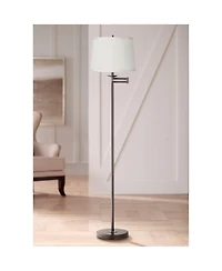 360 Lighting Modern Swing Arm Floor Lamp 60.5" Tall Top Bottom Trim Fabric Drum Shade for Living Room Reading Bedroom Office