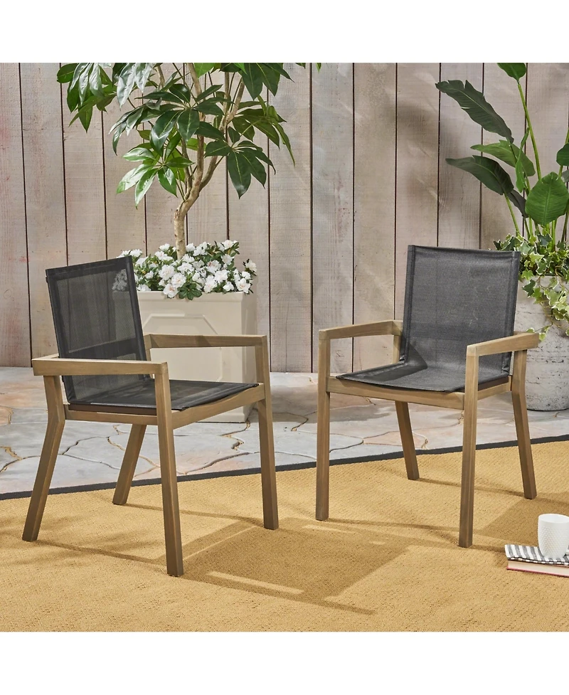 Clihome 2-Piece Acacia Wood Outdoor Dining Chairs Mesh Patio Armrest Chair