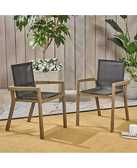 Clihome 2-Piece Acacia Wood Outdoor Dining Chairs Mesh Patio Armrest Chair