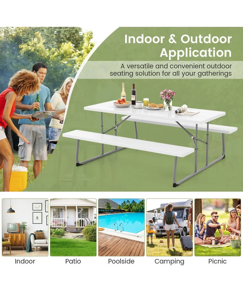 Gouun Metal Frame Folding Outdoor Dining Table Set with Umbrella Hole