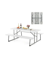 Gouun Metal Frame Folding Outdoor Dining Table Set with Umbrella Hole