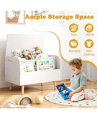 Gouun Kids Wooden Toy Box with Front Bookshelf and Safety Hinge, 23.5 x 16 x 17