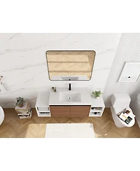 Sillysis Wall Mounted Bathroom Vanity with Resin Sink and Open Storage Shelves for Small Modern