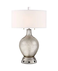 Possini Euro Design Louie Modern Table Lamp 28 1/2" Tall Mercury with Usb and Ac Power Outlet in Base Glass Drum Shade for Bedroom Living Room Bedside