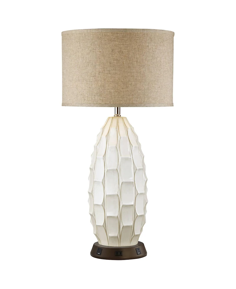 Possini Euro Design Mid Century Coastal Table Lamp with Usb and Ac Power Outlet Workstation Charging Base 32.75" Tall Ceramic Living Room