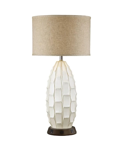 Possini Euro Design Mid Century Coastal Table Lamp with Usb and Ac Power Outlet Workstation Charging Base 32.75" Tall Ceramic Living Room
