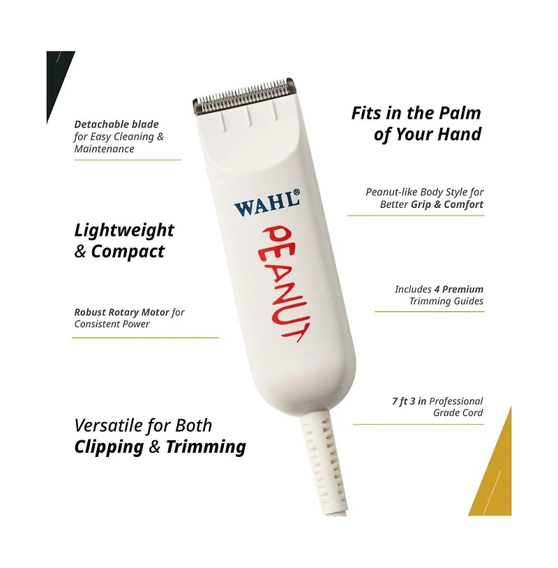Wahl Professional - Classic White Peanut - Professional Beard Trimmer and Hair Clipper Kit - Adjustable Hair Cutting Tool with 4 Guide Combs