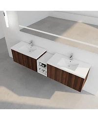 Sillysis Wall Mounted Double Bathroom Vanity with Resin Sinks, Plywood Cabinets and Open Storage for Modern Bathrooms