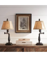 Regency Hill Traditional Swing Arm Desk Table Lamps 22.5" High Set of 2 Faux Leather Shade for Living Room Bedroom Nightstand Office