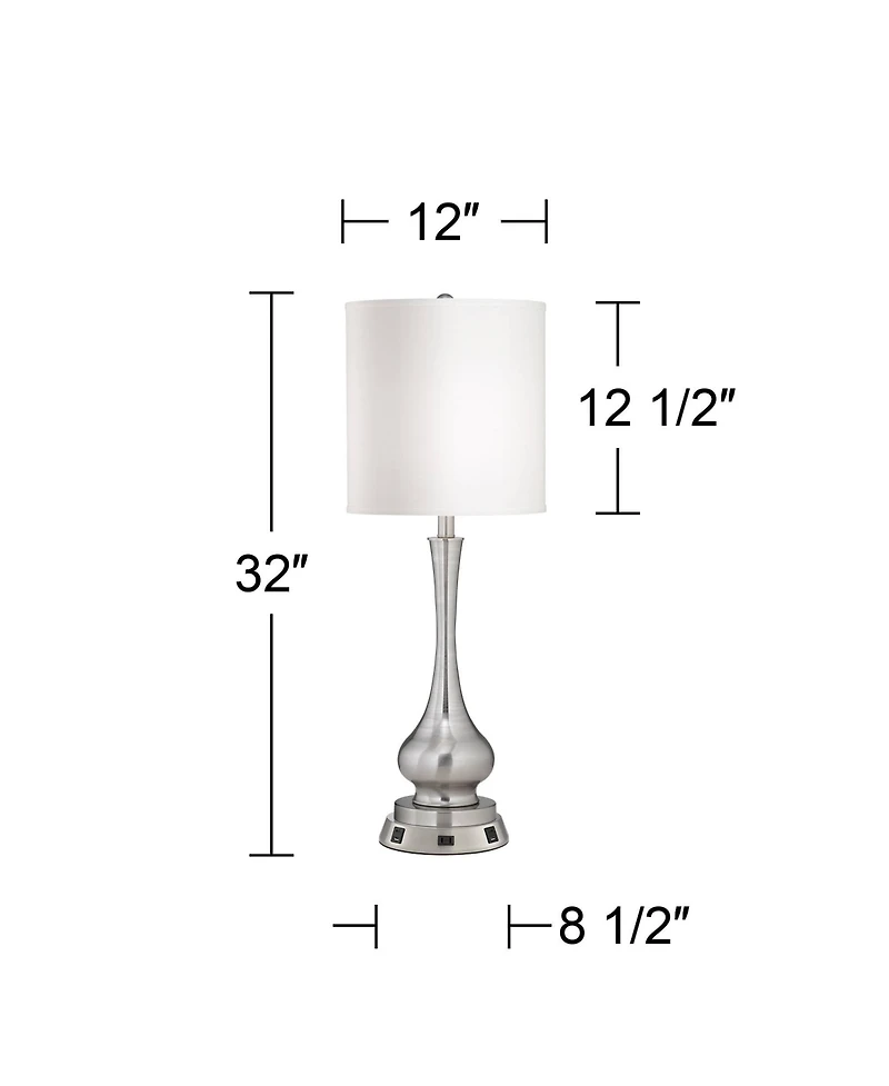 Possini Euro Design Modern Table Lamp 32" Tall Brushed Nickel with Usb and Ac Power Outlet Workstation Base Shade for Bedroom Living Room House
