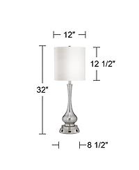 Possini Euro Design Modern Table Lamp 32" Tall Brushed Nickel with Usb and Ac Power Outlet Workstation Base Shade for Bedroom Living Room House