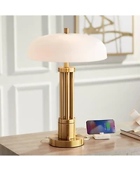 Possini Euro Design Granview 23" High Mid Century Modern Accent Table Lamp Dual Usb Ports Brass Metal Glass Dome Shade Charging