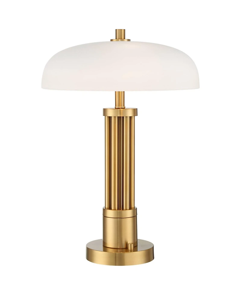 Possini Euro Design Granview 23" High Mid Century Modern Accent Table Lamp Dual Usb Ports Brass Metal Glass Dome Shade Charging