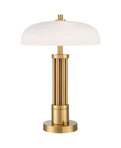 Possini Euro Design Granview 23" High Mid Century Modern Accent Table Lamp Dual Usb Ports Brass Metal Glass Dome Shade Charging