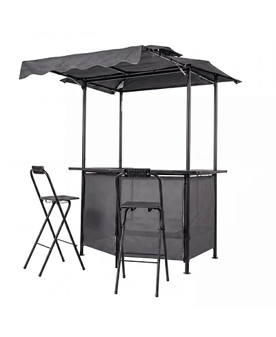 Gouun 3-Piece Patio Bar Set with Grill Gazebo and 2 Folding Bar Stools 6 ft Vented Roof