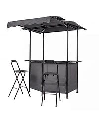 Gouun 3-Piece Patio Bar Set with Grill Gazebo and 2 Folding Bar Stools 6 ft Vented Roof