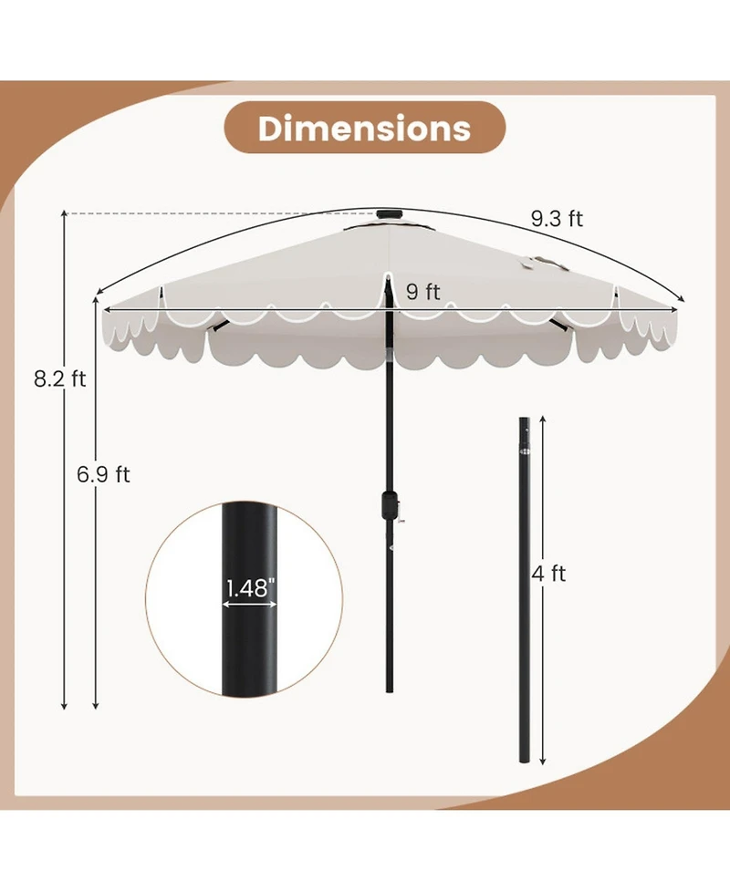 Gouun 9.3 feet Solar Led Patio Umbrella with 24 Lights Ruffled Canopy and Vented Design