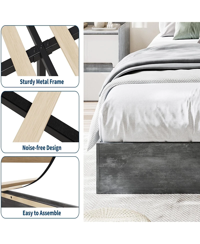 homfan Wood Platform Bed with Wooden Slats, Floor-Standing Frame, Modern Minimalist Space-Saving No Box Spring Needed, Easy Assembly