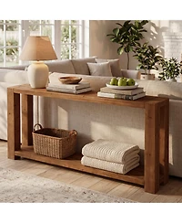 Tribesigns 2-Tier Solid Wood Console Table, 63-Inch Narrow Long Wooden Entryway Table with Open Storage Shelf