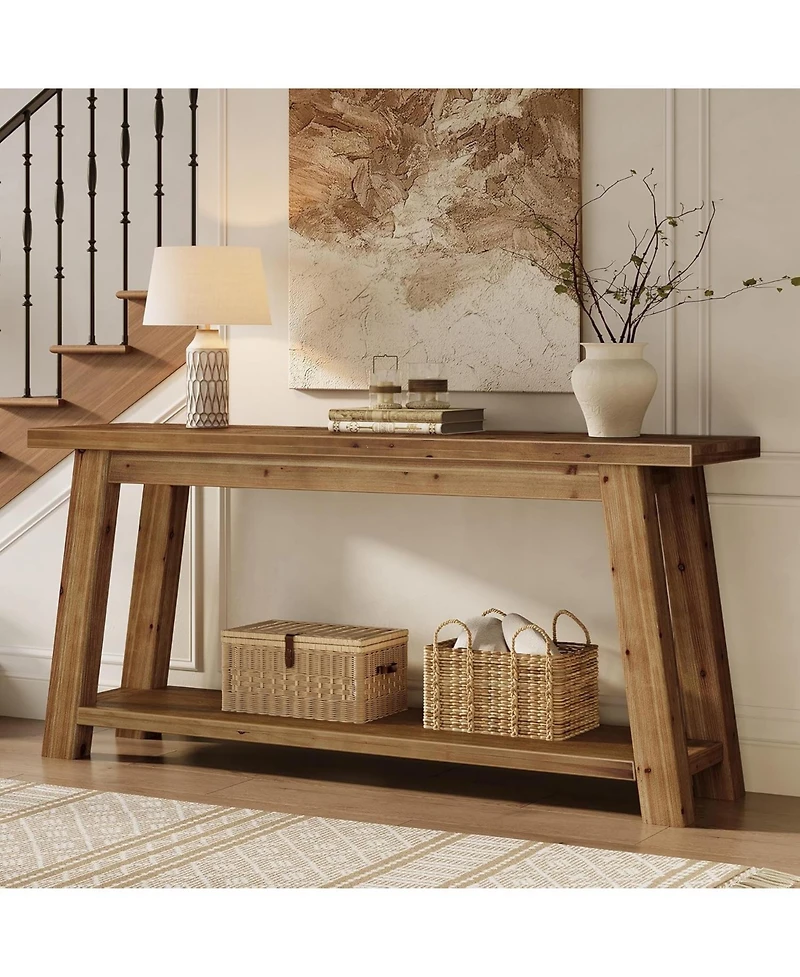 Tribesigns 70.9" Solid Wood Console Table, 2-Tier Farmhouse Sofa Table for Entryway and Living Room