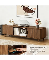 Rainsken Fluted Tv Stands, with Storage and Open Shelves, Mid Century Modern Entertainment Center, for Living Room, Bedroom