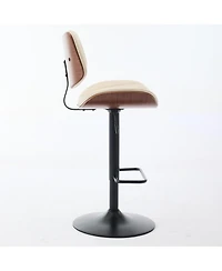 Rainsken Bar Stools Set of 2, Adjustable Swivel Counter Height Chairs with Leather Upholstered and Footrest for Kitchen Island