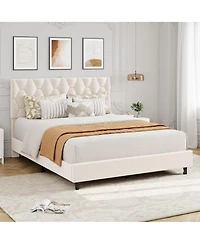 homfan Bed Frame with Upholstered Headboard, Heavy-Duty Platform Strong Wood Slats, No Box Spring Needed, Noise Free, Easy Assembly