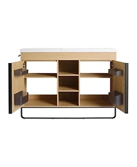 Sillysis 47.6 Inch Freestanding Double Sink Bathroom Vanity with Soft Close Doors, Open Shelves and Storage Boxes, Modern Plywood Cabinet